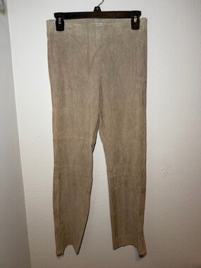 Size M Vince Taupe Suede-Look 100% Lamb Leather Split Hem Straight Leg Pants